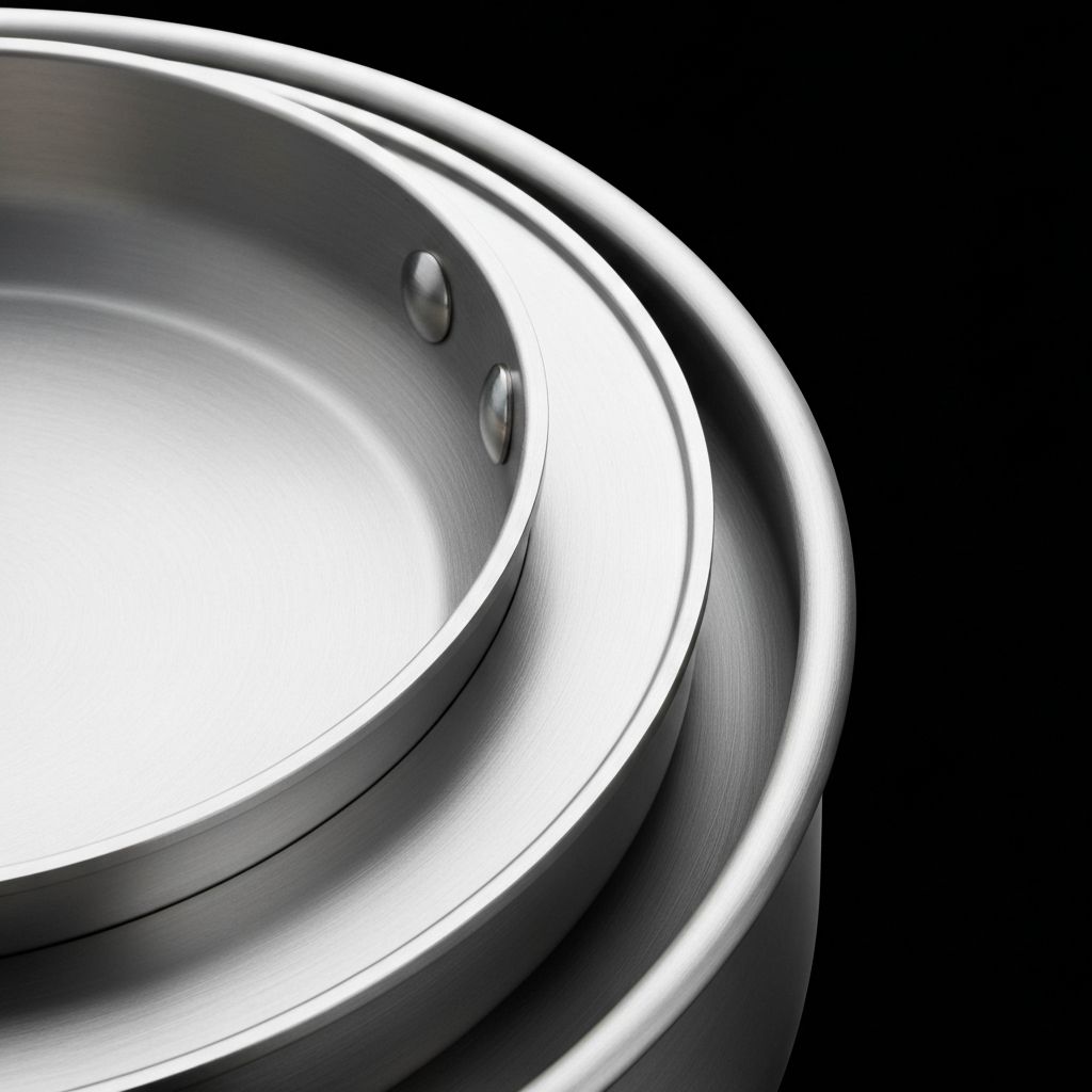 Detailed view of David Burke Cookware tri-ply construction showing aluminum core