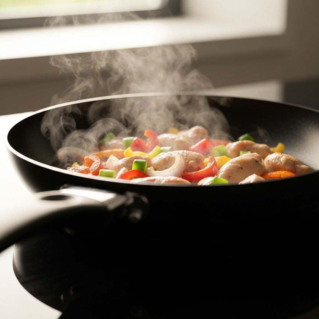 David Burke Black Cube non-stick frying pan with perfectly seared steak